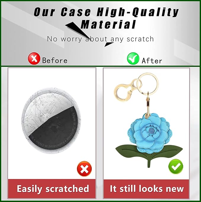 Leather Keychain Holder Case Compatible with AirTag,Cute Protective Apple Air Tag Cover with Keychain Ring,Anti-Scratch Finder GPS Tracker Case for Wallet Keys,Bag,Pets(Blue Peony)