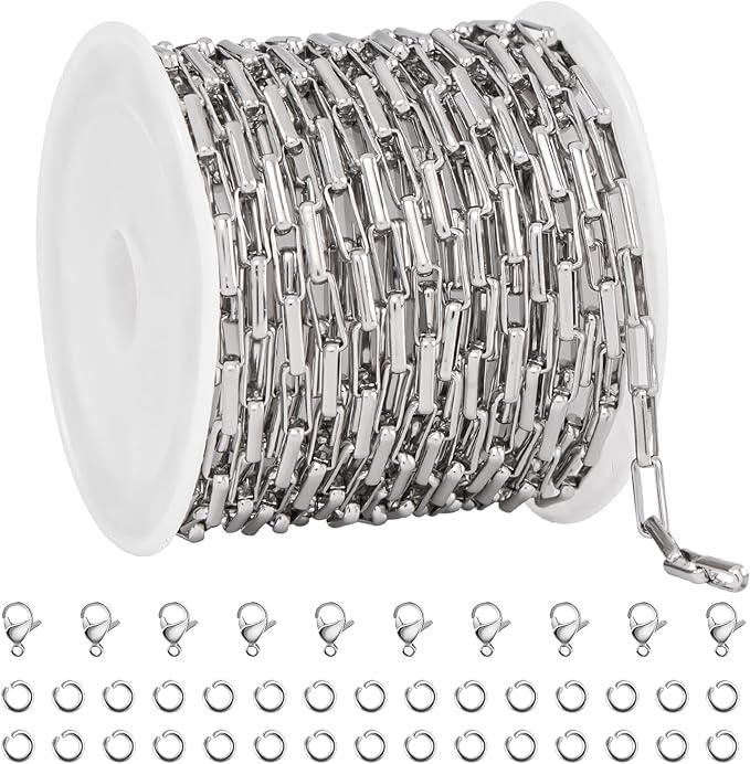 UMAOKANG 16.4 Feet Box Chain for Jewelry Making Stainless Steel Chains Bulk for Men and Women Necklace DIY Jewelry Supplies