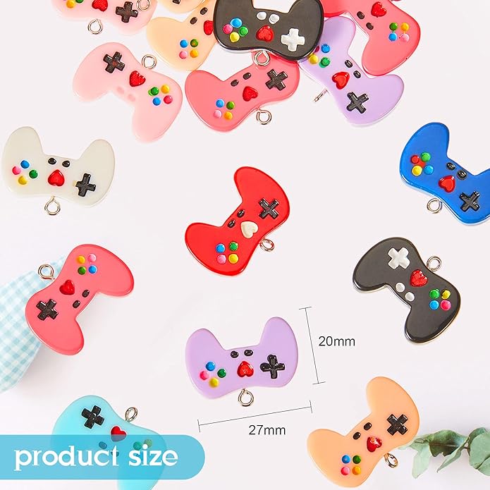 Hicarer 36 Pieces Colorful Game Controller Key Ring Pendant Charms Video Game Resin Charm for DIY Jewelry Making Necklace Bracelet, 9 Colors