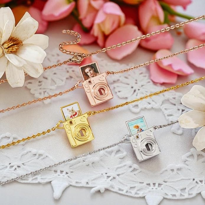 Personalized Stylish Mini Camera Necklace, Custom Picture Locket Pendant Necklace,Memorial Jewelry Gift for Photography Lovers