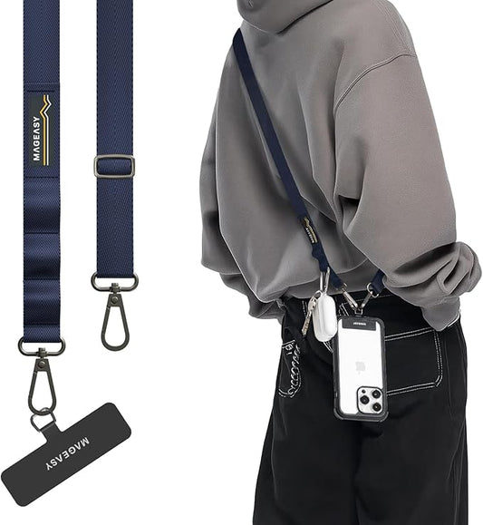 MAGEASY Universal Cell Phone Lanyard Crossbody - Anti-Theft Crossbody Phone Strap for iPhone 16 Pro Max & Most Smartphones, for Men & Women | 20mm (Midnight Blue)