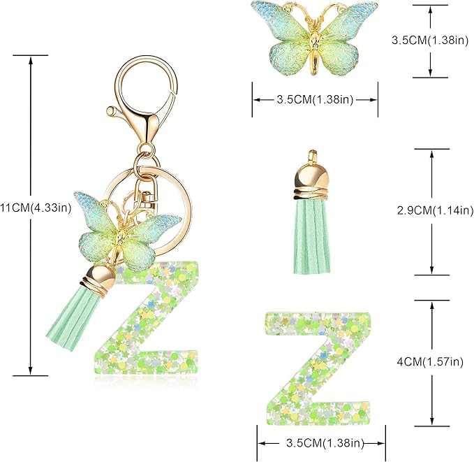 Fashion Alphabet Initial Letter Keychain Tassel Butterfly Pendant Key Ring for Purse Handbags Women Girl