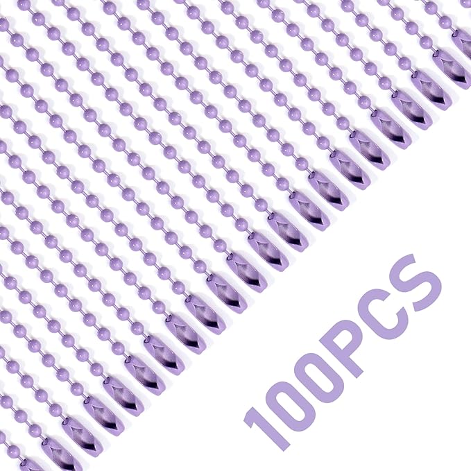 Lemonkey 100Pcs Ball Beads Chains Bulk,Purple Keychains Rings Metal Chain,4 Inch Dog Tag Metal Small Chains with Connectors for Hanging Decoration