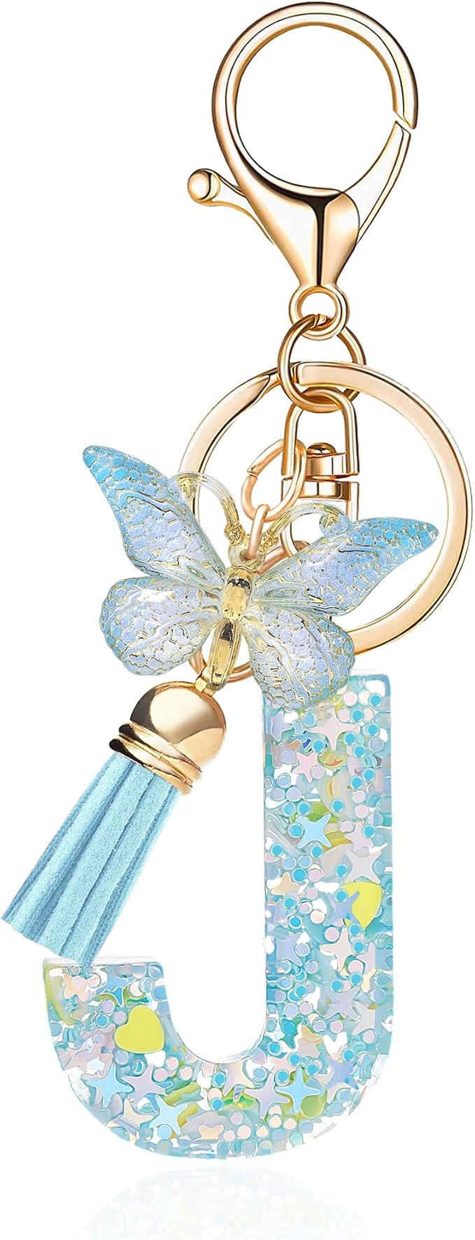 Fashion Alphabet Initial Letter Keychain Tassel Butterfly Pendant Key Ring for Purse Handbags Women Girl
