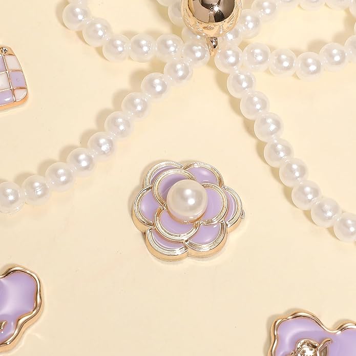 24Pcs Bling Pearl Bow Shoe Charms for Clog Sandals Women, Bear, Flower, Pearl Accessories, DIY Shoe Decoration Charms for Girls