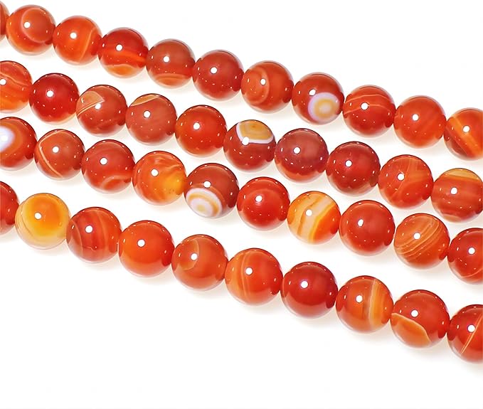 MJDCB Natural Red Striped Agate Beads Round Loose Beads for Jewelry Making DIY Bracelet Necklace (8mm)