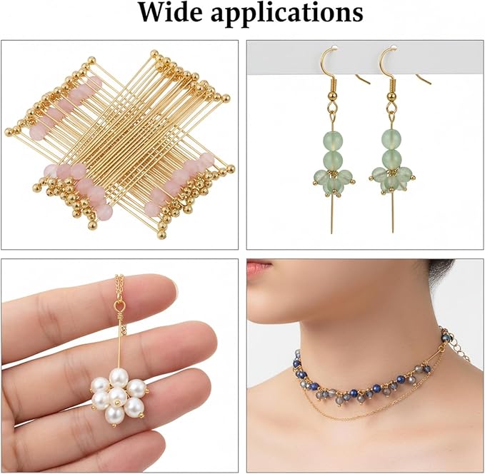 200Pcs Ball Head Pins for Jewelry Making, 40mm/1.57In, Gold Head Pins for Jewelry Making, Beading Pin for DIY Craft Earring Bracelet Necklace Pendant Supplies