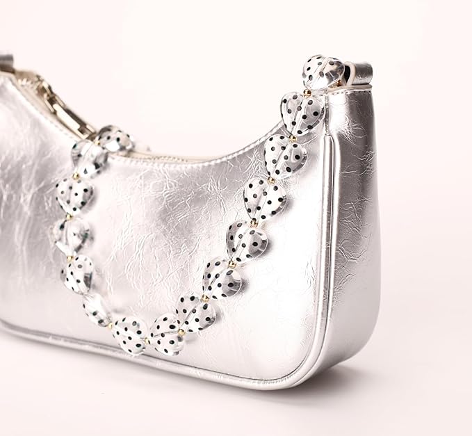 AUMEY Acrylic Heart Bag Chain Purse Charm Versatile handbag Chain Strap Wallet Handle Replacement Handbag Accessory