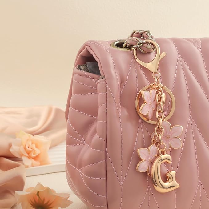 Snycler Bubble Initial Keychain Graceful Flower for bags car remote–A-Z Letter Charms for Women