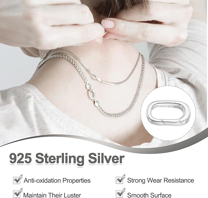 PATIKIL 12x7mm 925 Sterling Silver Spring Gate Rings, 2Pcs Tiny Oval Spring Clasps Necklace Enhancer Shortener Closures Connector for Jewelry Making Necklaces DIY, Silver Tone