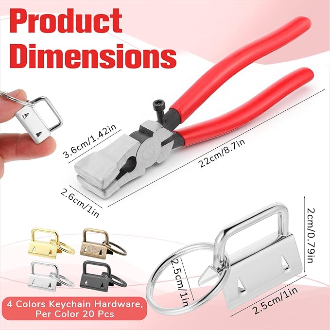 40 Pcs Key Fob Hardware, 1 Inch Keychain Hardware with Key Fob Pliers Keyfob Hardware Kit for Wristlet, Crafts, Lanyard, Key Chain Making Supplies
