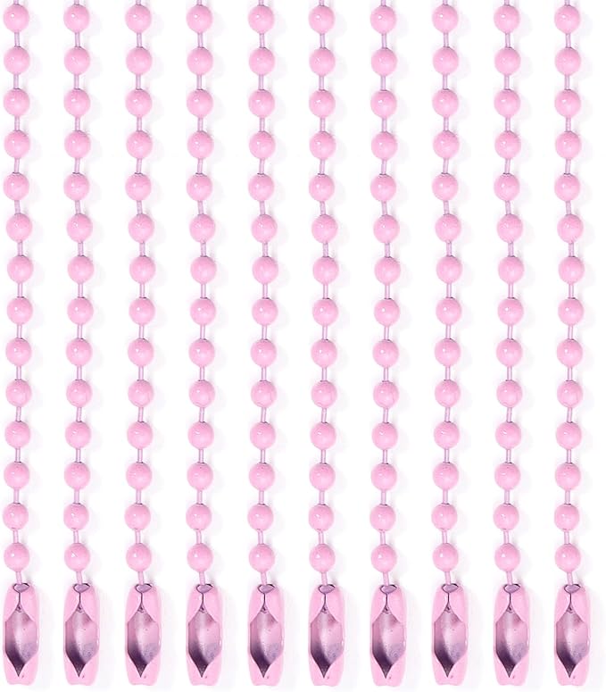 Lemonkey 10Pcs Ball Beads Chains Bulk,Pink Keychains Rings Metal Chains,4 Inch Dog Tag Metal Small Chains with Connectors for Hanging Decoration