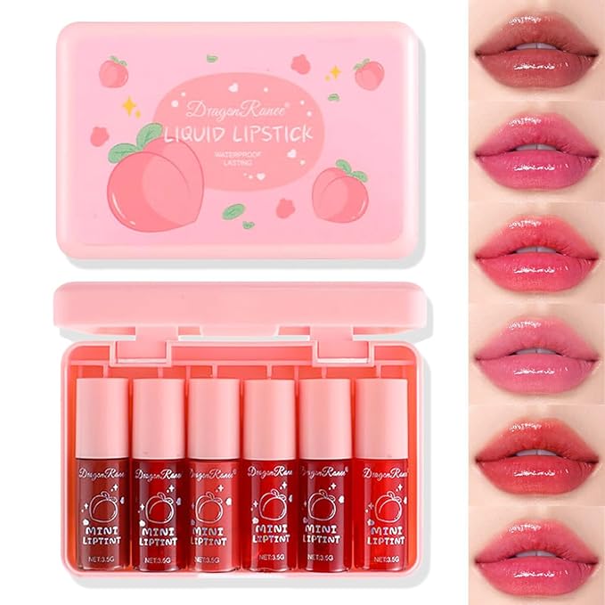 Miniling 6 Colors Liquid Tint Stain,Korean Lip Gloss Moisturizing Natural,Multi-Use Lip and Cheek Tint Stain,Long-Lasting & Non-Stick Cup,Cute Stuff,Vivid Color