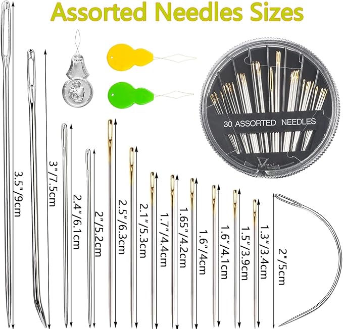 Eketirry 59 Pack Hand Sewing Needles Kit, 51-Assorted Sewing Needles & 5 Pack Heavy Duty Curved Needles with 3 Threaders for Household Sewing, Leather, Upholstery, Carpet, Canvas & Fabric Repair