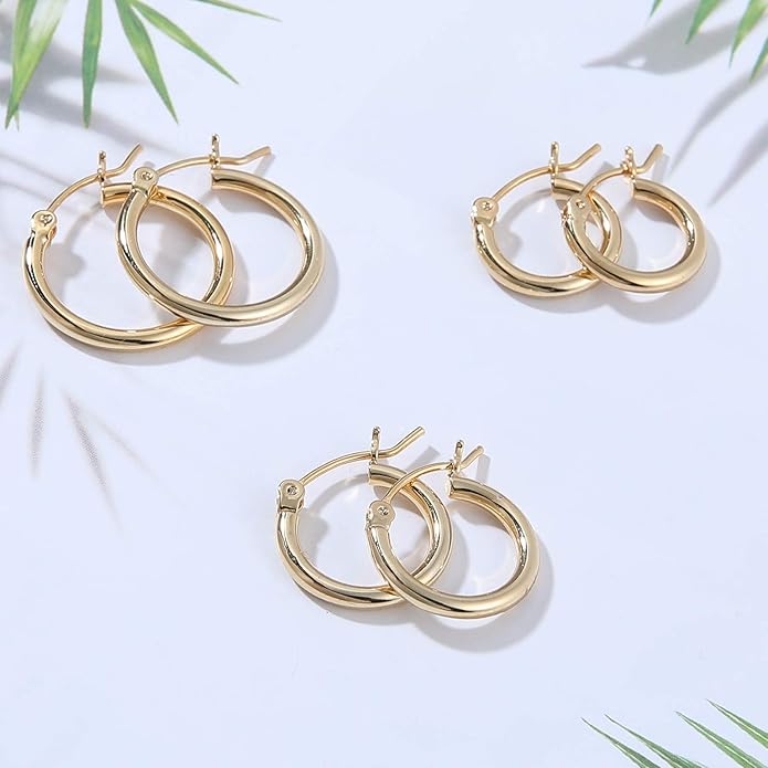 Gacimy Gold Hoop Earrings for Women 14K Real Gold Plated Hoops with 925 Sterling Silver Post