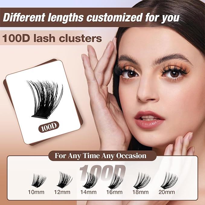 AILAISHI Lash Clusters Kit, DIY Cluster Eyelash Extensions 10‑20mm, 80D+100D, 192pcs Fluffy D Curl Natural Lashes with Bond & Seal,Tweezers–Fake Cat Eye Individual Clusters