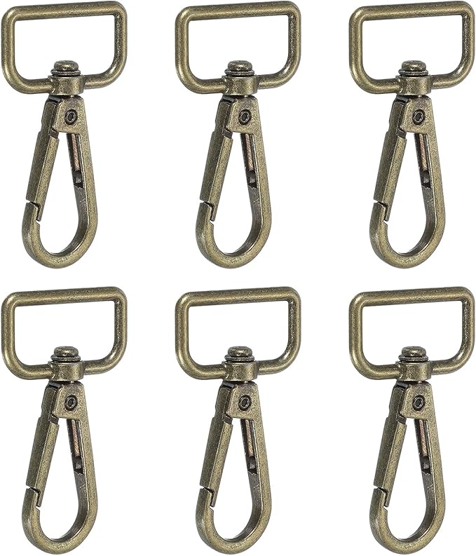 Swivel Snap Hooks, Metal D Ring Keychain Lanyard Clip Hook Lobster Clasp Claw Push Gate Clip - Fitting for(Purse Making - Sewing - DIY Crafts) 6 Pcs & 1" & Bronze