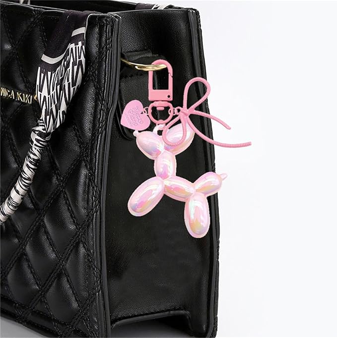 Dreuyet 2Pcs Jelly Balloon Dog Keychains Kawaii Cute Bag Purse Charms Key Chain with Bow Y2K Aesthetic Accessories