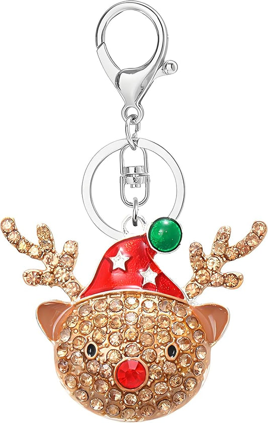 Dreuyet Christmas Keychain Rhinestone Crystal Christmas Tree Santa Purse Bag Handbags Charms for Women Lady Friends