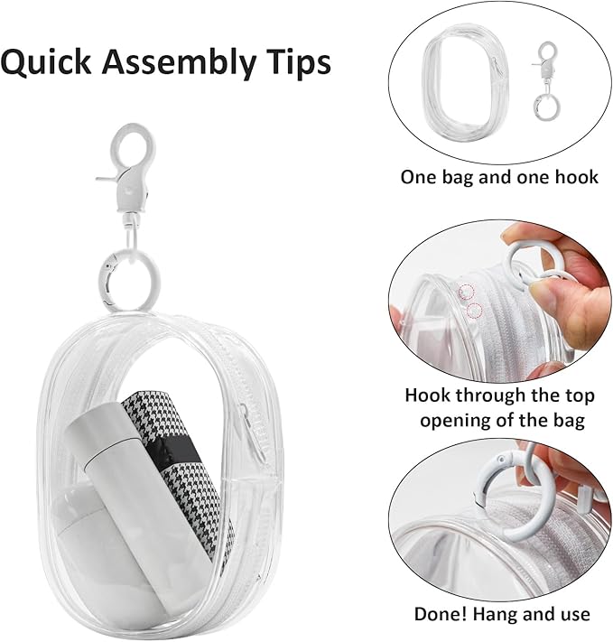 Enkrio 2PCS Mini Clear Makeup Bag Keychain Pouch with Zipper Clear Figure Display Bag Coin Purse Card Holder Data Cable Organizer (White)