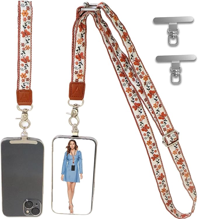 LEMEDE Wrist Keychain and Adjustable Phone Lanyard, Silver Hook Phone Crossbody Strap with 360° Rotating Phone Pads