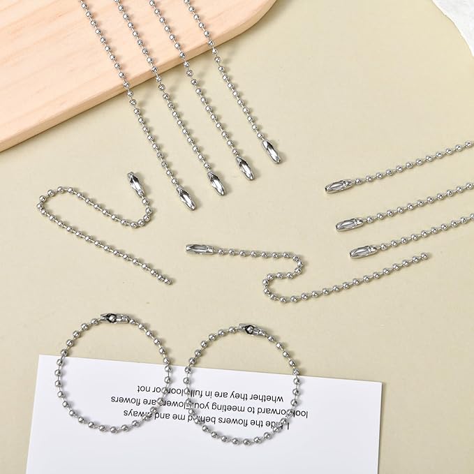200 Pcs Ball Bead Chain Bulk Keychain 4.7 Inch Metal Dog Tag Small Chains with Connectors for Hanging Decoration