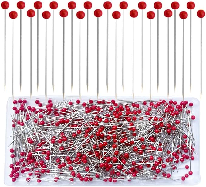 Sunenlyst 500 PCS Sewing Pins, 1.75IN Quilting Pins Long Red Glass Ball Head Straight Pins for Fabric, Stainless Steel Dressmaker for Sewing, Crafts, Jewelry Making, DIY