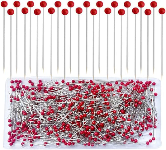 Sunenlyst 500 PCS Sewing Pins, 1.75IN Quilting Pins Long Red Glass Ball Head Straight Pins for Fabric, Stainless Steel Dressmaker for Sewing, Crafts, Jewelry Making, DIY
