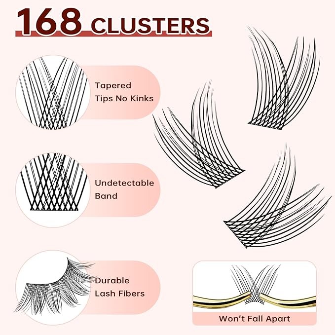 JOLIETIFY Lash Extension Kit, Natural Look, Wispy Soft & Fluffy, Faux Mink 8-16mm DIY Cluster Lashes, Reusable Individual Lashes with Waterproof Bond & Seal, Tweezers & Remover, Easy to Apply