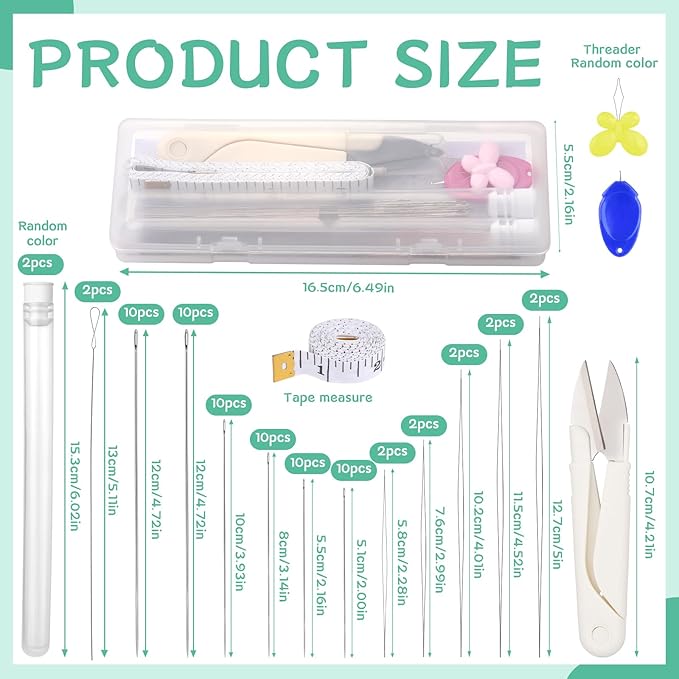 GarfxG 80 PCS Bead Needle Set, 60 PCS Straight Seed Beading Needles, 10 PCS Collapsible Big Eye Beading Needles w 2 PCS Twisted Bead Needles for Jewelry Making, Bead & Sequin Embroidery Crafting DIY