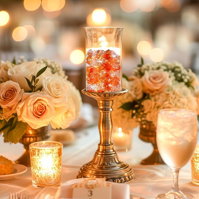Syhood 570 Pcs 5 Sizes Orange Clear and Amber Fake Crushed Ice Rocks Acrylic Crystal Gems Plastic Diamonds Marble for Christmas Vase Fillers Decoration Wedding Holiday Table Scattering Room Decor