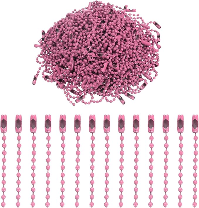 uxcell 220pcs Metal Ball Bead Chain, 100mm Long Bead Connector Clasp Dog Tag Hanging Chain for Key Chains Tags Craft Projects Jewelry Making, Pink