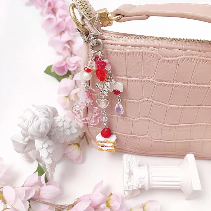 Y2K Aesthetic Keychains for Women Cute Flowers Star Cake Jellyfish Keychins Charms Kawaii Bag Purse Decor