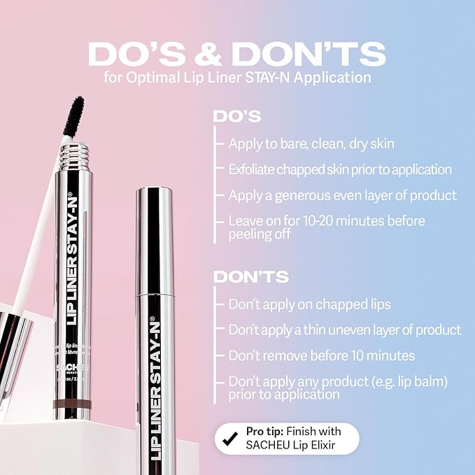 Sacheu Lip Liner STAY-N Peel Off Lip Stain — Long Lasting Waterproof Lip Tint with Hyaluronic Acid & Vitamin E — Transfer Proof Matte Finish, Vegan & Cruelty-Free (p-INKED & Bunny Ear)