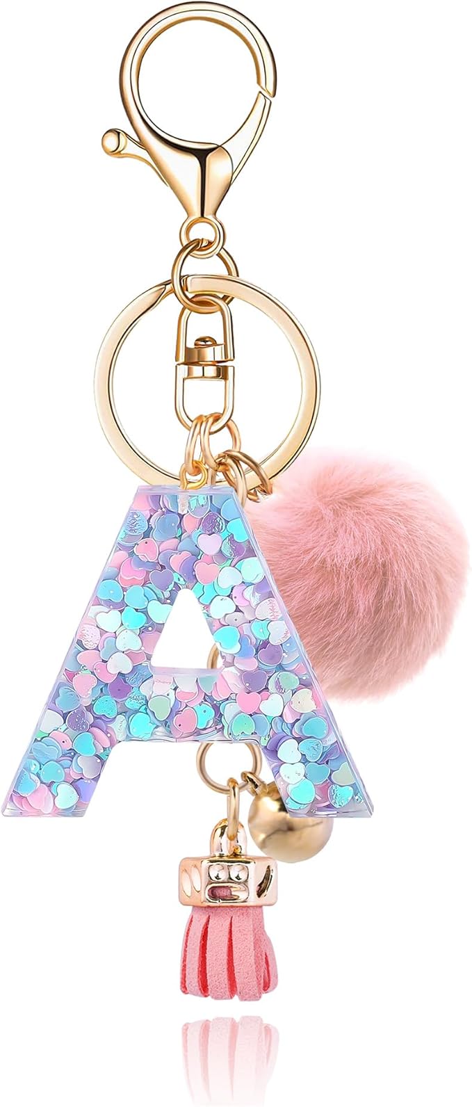 Resin Alphabet Initial Letter Keychain Keyring for Women Purse Handbags With Fur Ball Pom