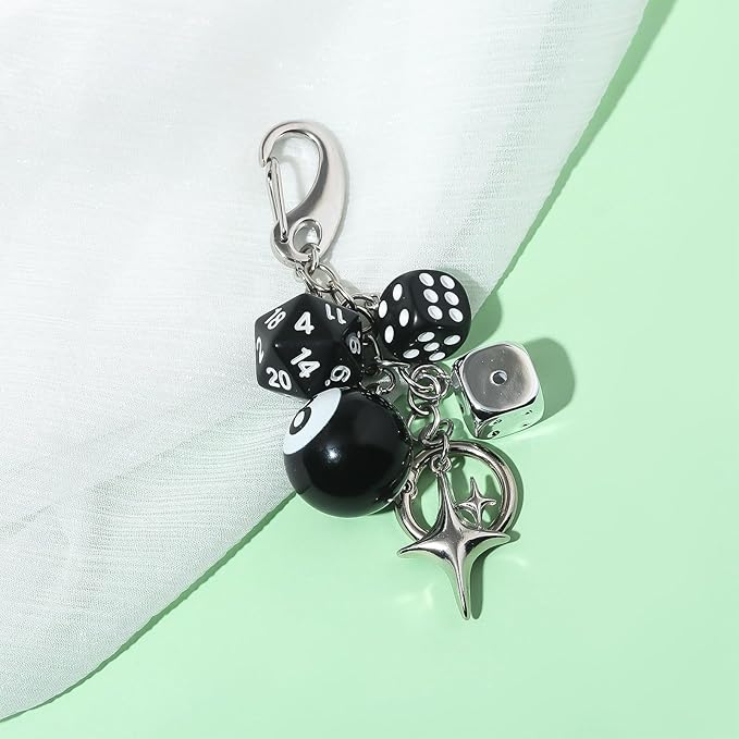 Joyline Y2K Aesthetic 8 Ball Dice Charm Keychain for Women & Men Cute Bag Purse Handbag Accessories