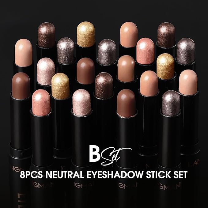 Jolilab Eyeshadow Stick Set, 8 Colors Matte Professional Bright-Colored Contouring and Highlight Eyeshadow Stick, Cream Waterproof Long Lasting High Pigmented Eye Shadow. (8, EYESHADOW B)