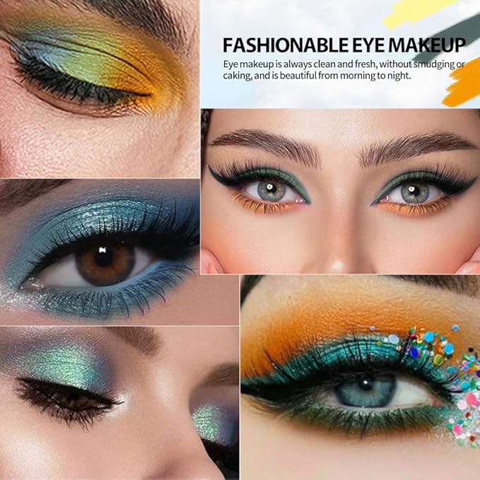 Matte Shimmer Glitter Eyeshadow Palette – High Pigment Teal, Yellow, Olive & Brown Shades, Long-Lasting Waterproof Blendable Bright Eye Makeup, Colorful Artistic Eyeshadow for Creative & Daily Looks