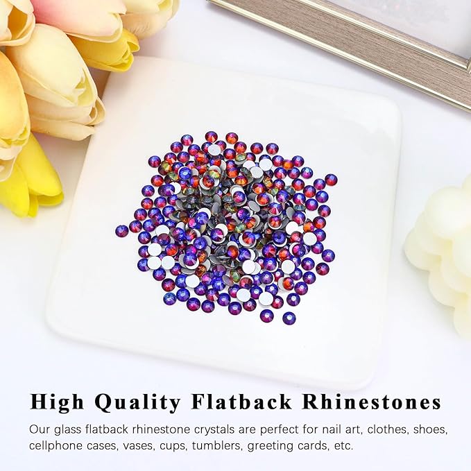 1440PCS SS6 Crystal Glass Flatback Rhinestones, Round Flat Back Crystal Gems for Nail Art and Craft Clothes, Glue Fix Diamond Stones Blue Flame (1.9-2.0mm)