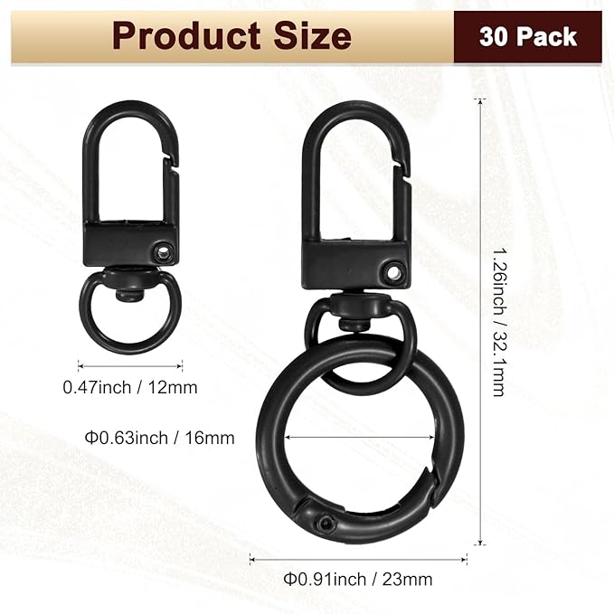 30-Pack Lobster Claw Clasp, Zinc Alloy Swivel Trigger Snaps Spring Clasps Hooks for Keychain Buckle/Lanyard/Straps/Purse, Spring Clasps Clips [Black]