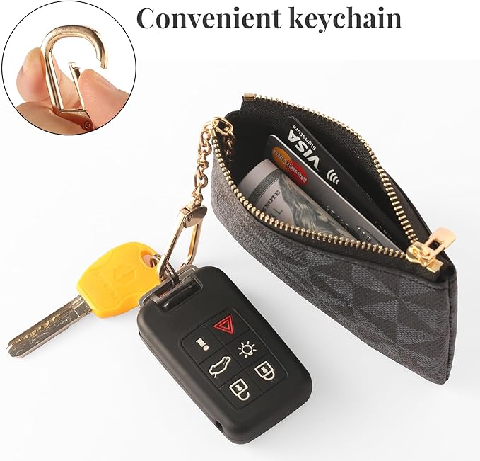 Leather Coin Purse for Women with KeyChain Small Zipper Change Purse coin Pouch Card Holder Wallet Clutch for Women & Men (Black)