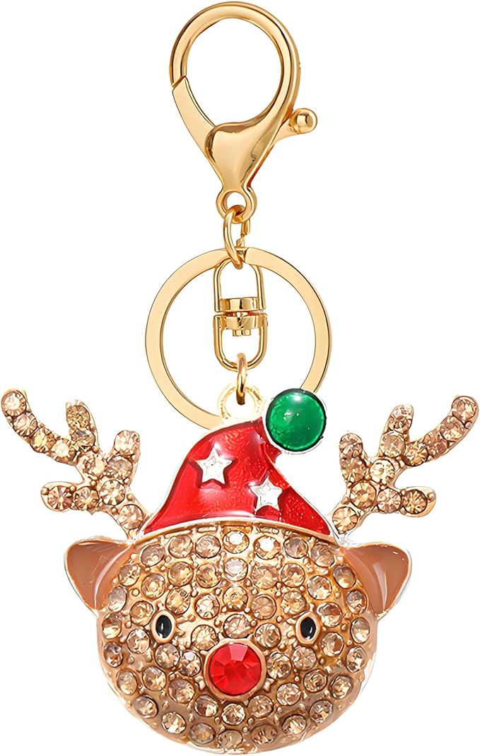 Dreuyet Christmas Keychain Rhinestone Crystal Christmas Tree Santa Purse Bag Handbags Charms for Women Lady Friends