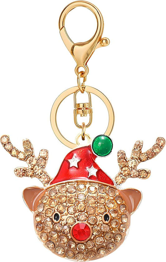Dreuyet Christmas Keychain Rhinestone Crystal Christmas Tree Santa Purse Bag Handbags Charms for Women Lady Friends