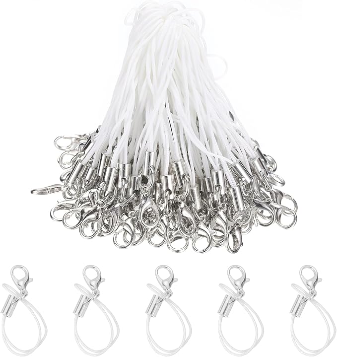 HARFINGTON 100Pcs White Lanyard with Lobster Clasp, Simple Style, Polyester, Nickel-Plated Finish