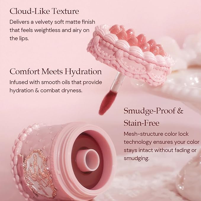 Flower Knows Strawberry Cupid Cake Lip Cream,Long Lasting Muted Terracotta Matte Lipstick,Hydrating Lip Stain,Transfer & Smudge-Proof Velvet Liquid Lipstick for Girls&Women,0.17 Fl Oz(V02 Soufflé)