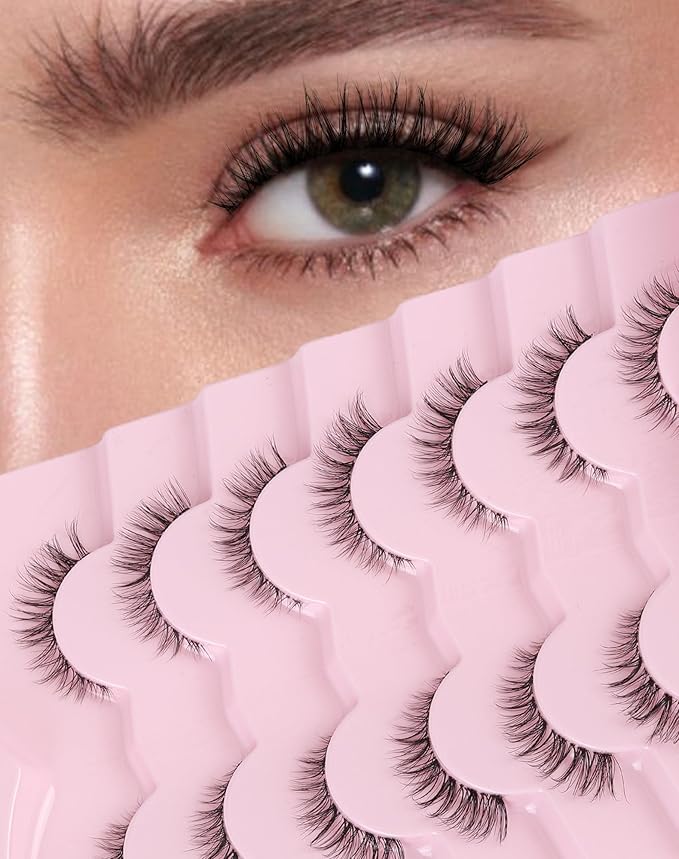 Small Lashes Wispy Short Eyelashes Natural Look Flared Strip False Eyelash Soft Clear Band Lash Pack 7 Pairs C20
