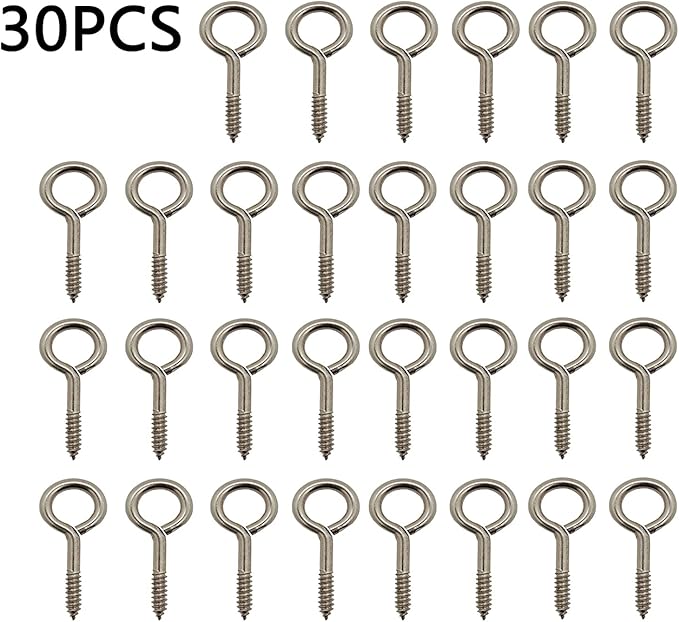 Screw Eyes, 2 Inch Metal Eye Hook, Zinc Plated Self Tapping Screw Hooks Ring, Eyelet Screws Silver 30 Pcs