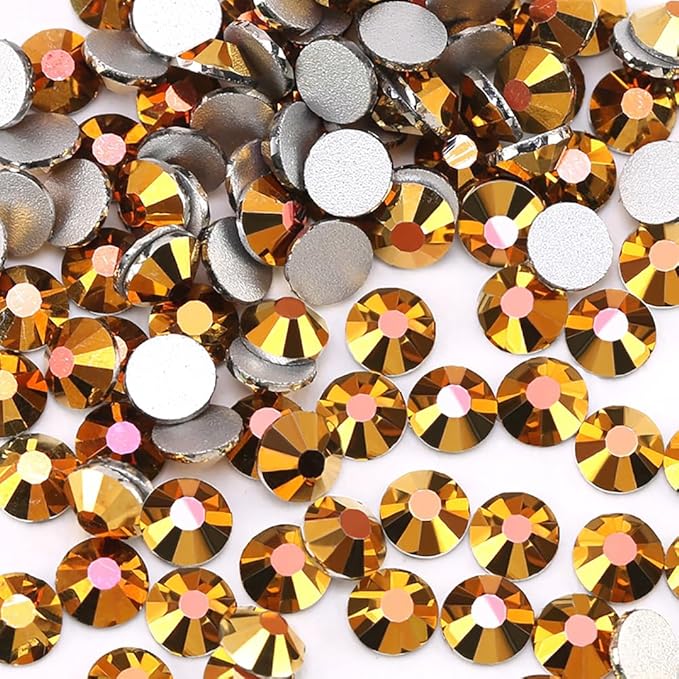 Glue Fix Crystal Flatback Rhinestones Glass Diamantes Gems for Crafting Nail Art Crafts Decorations Clothes Shoes 3.2mm (ss12 1440pcs, Gold Hematite)