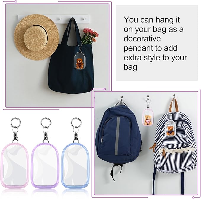 Harloon 6 Pcs Clear Figure Display Bags with Keychain for Doll 3.94 x 2.56 Inch Small Zipper Clear Pouch Keychain Display Case Portable Hanging Blind Bags Doll Storage Box Gift for Friend(Door Shape)