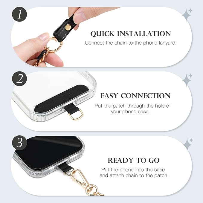 TiMOVO 2-in-1 Phone Lanyard Crossbody, Adjustable Phone Strap for Most Smartphones, PU Strap Combo with Metal Chain for Women